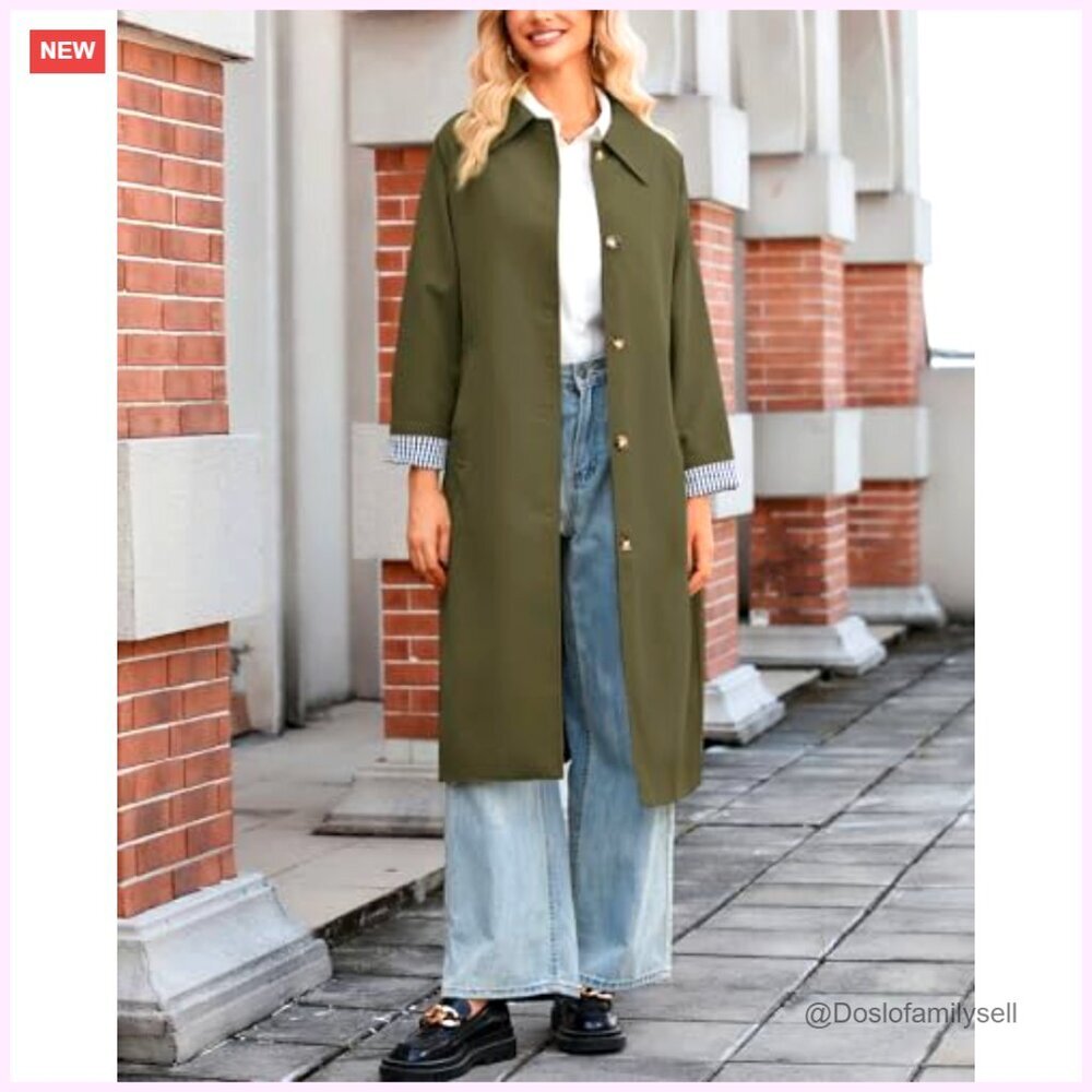 Oversized Trench Coat Classic Button Down Long Jacket Windproof Chic - Picture 4 of 7
